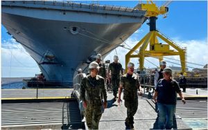 HII’s Ingalls Shipbuilding division hosted U.S. Marine Corps Lt. Gen. Karsten Heckl and officers Monday, March 18, 2024, for a meeting with Ingalls leadership and a shipyard tour. During the visit, Heckl had the opportunity to see first-hand the work taking place aboard amphibious assault ship Bougainville (LHA 8), and amphibious transport dock Richard M. McCool Jr. (LPD 29). (Photo from Ingalls)