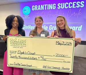 From left are Tiffany D. Bell, director of Donor Relations, Gulf Coast Community Foundation (GCCF); Nikki Williams, president, executive director and co-founder of Elijah's Closet; and Dr. Christen Duhé, president and executive director, GCCF.