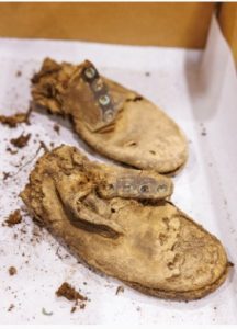 Archaeologists on the Asylum Hill Project recovered this pair of work boots, about three-quarters intact, from one of the graves.