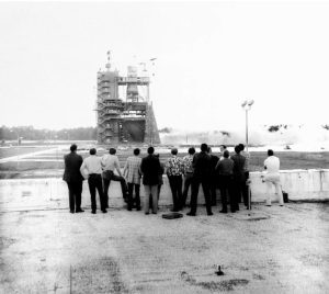 Eleven months after the Mississippi Test Operations became the National Space Technology Laboratories, the first static test-firing of the space shuttle main engine test on the A-1 Test Stand is conducted on May 19, 1975. (Photo courtesy of NASA).