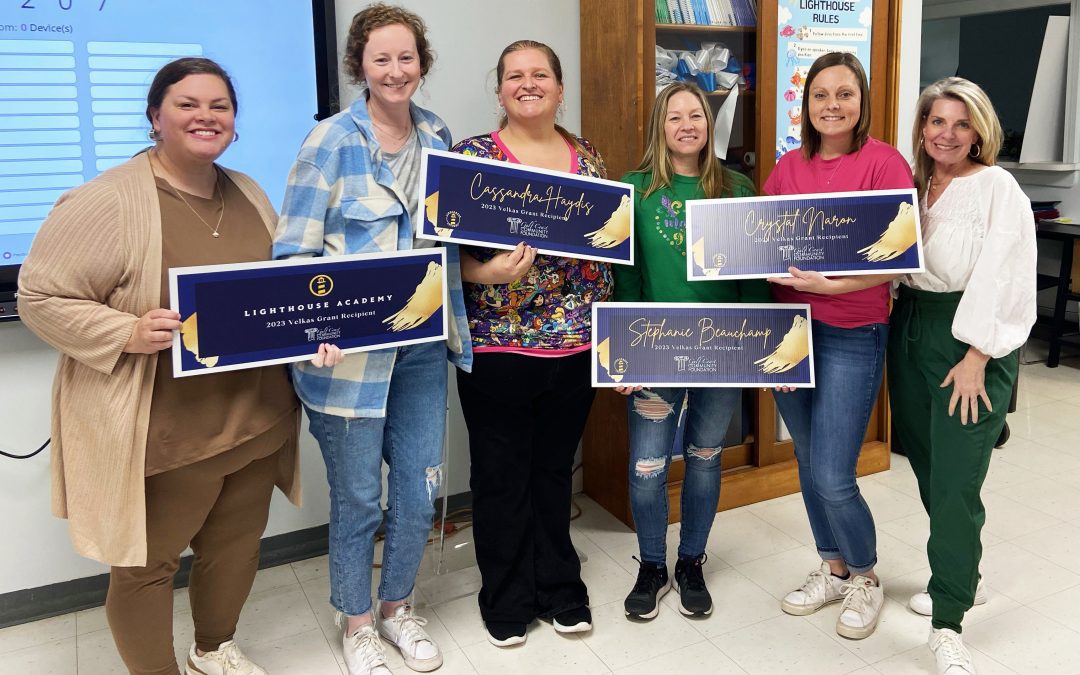 From left are Kayla Reggio, dyslexia therapist at Lighthouse Academy for Dyslexia in Ocean Springs; Lauren Houston, Lighthouse principal and dyslexia therapist; Cassandra Haydis, Stephanie Beauchamp and Crystal Naron, North Woolmarket Elementary educators; and Traci Barrientos, Lighthouse executive director.