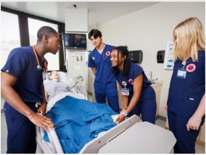 UMMC nursing students, from left, Garth, Elijah Barberi, Laila Totten and White are among the first in the renewed traditional BSN track in Oxford.