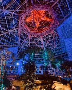 Gaylord Texan's massive atrium is a wonderland of lights, flowers, trees and replicas of famous Texas attractions like The Alamo,