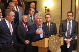 Rep. Rob Roberson addresses the media during a press conference held Thursday about the passage of the INSPIRE Act, a piece of legislation that aims to replace the current MAEP education funding model to provide more education funding in Mississippi. (Photo by Jeremy Pittari | Magnolia Tribune)