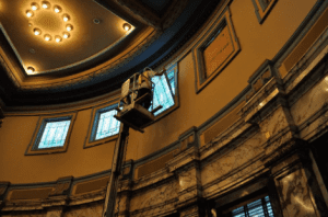 Work on the stained glass in the Mississippi Capitol