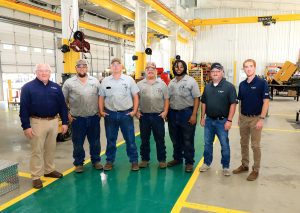 Vermeer MidSouth has hired a number of Hinds graduates. Pictured from left are Vermeer MidSouth President Dennis Vander Molen, Hinds graduates Austin Cox of Braxton, Austin Niehaus of Clinton, Jacob Davis of Madison, Joshua Williamson of Farmhaven and Lifecyle Manager Jonathan Donahoe of Florence with Vermeer MidSouth General Manager Corey Vander Molen.
