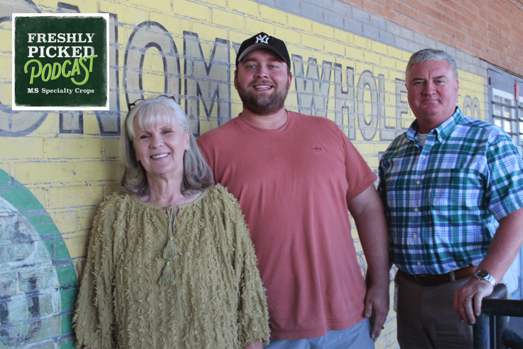 The latest episode of MDAC’s Freshly Picked podcast, titled “Value-Added and Sugar-Coated: Turning Crops into Sweet Success,” airs today at 9:30 a.m. Pictured L-R: Jan Cook-Houston, owner of Sweet Potato Sweets; Kirk Hutchinson, owner of Power of Almond Bakery; and Claude Nash, podcast host and editor of MDAC’s Mississippi Market Bulletin.