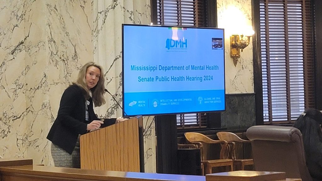 Wendy Bailey, Executive Director of the Mississippi Department of Public Health, gives a presentation to the Senate Committee of Public Health and Welfare during a hearing held Wednesday afternoon, Jan. 26,2024. (Photo by Jeremy Pittari)