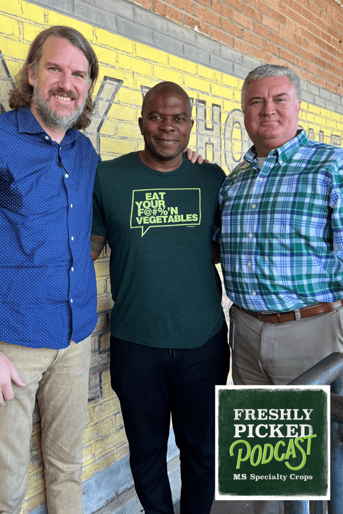 The latest episode of MDAC’s Freshly Picked podcast, titled “Recipe for Holiday Glee: Local Chefs' Keep Specialty Crops Busy in the Busy Season,” airs today at 9:30 a.m. Pictured L-R: Chef Tyler Alford, owner of Eudora's Mississippi Brasserie; Chef Nick Wallace, owner of Nick Wallace Culinary; and Claude Nash, podcast host and editor of MDAC’s Mississippi Market Bulletin.