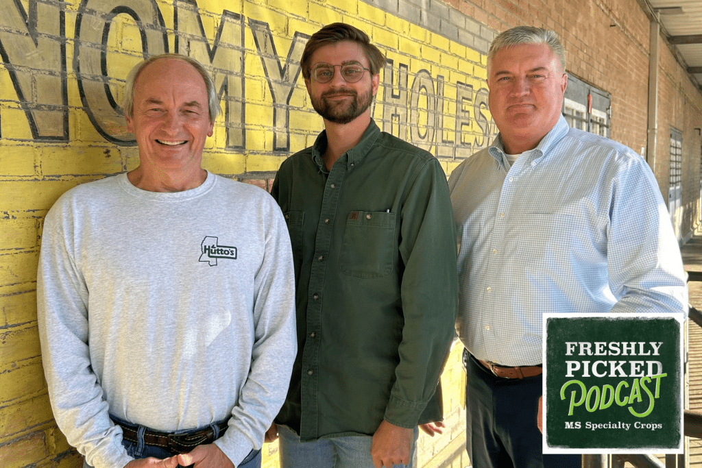 The latest episode of MDAC’s Freshly Picked podcast, titled “From Seed to Table: Celebrating Mississippi's Specialty Crops,” airs today at 9:30 a.m. Pictured L-R: Billy Hutto, co-owner of Hutto’s Home and Garden Center in Jackson; Jonathan McCraw, manager of the Mississippi Farmer Market in Jackson, and Claude Nash, podcast host and editor of the Mississippi Market Bulletin.
