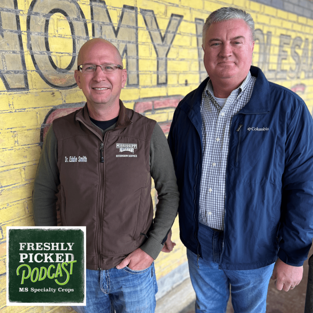 The latest and final episode of MDAC’s Freshly Picked podcast series, titled “Gardening Tips for Every Season,” airs today at 9:30 a.m. Pictured L-R: Dr. Eddie Smith, Mississippi State University (MSU) extension agent for Pearl River County and host of “Southern Gardening;” and Claude Nash, podcast host and editor of MDAC’s Mississippi Market Bulletin.