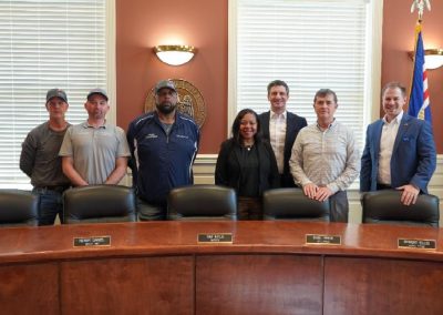 (Pictured, from left to right: Todd Ables, Kosciusko Parks and Rec Director; Richie Armstrong, Kosciusko Building Official; Howard Sharkey, Kosciusko Street Department Superintendent; Yolanda Parris, CMR President; Stuart Tirey, CMR Government Affairs Director; Tim Kyle, Mayor of Kosciusko; David Ostrander, CMR CEO.)