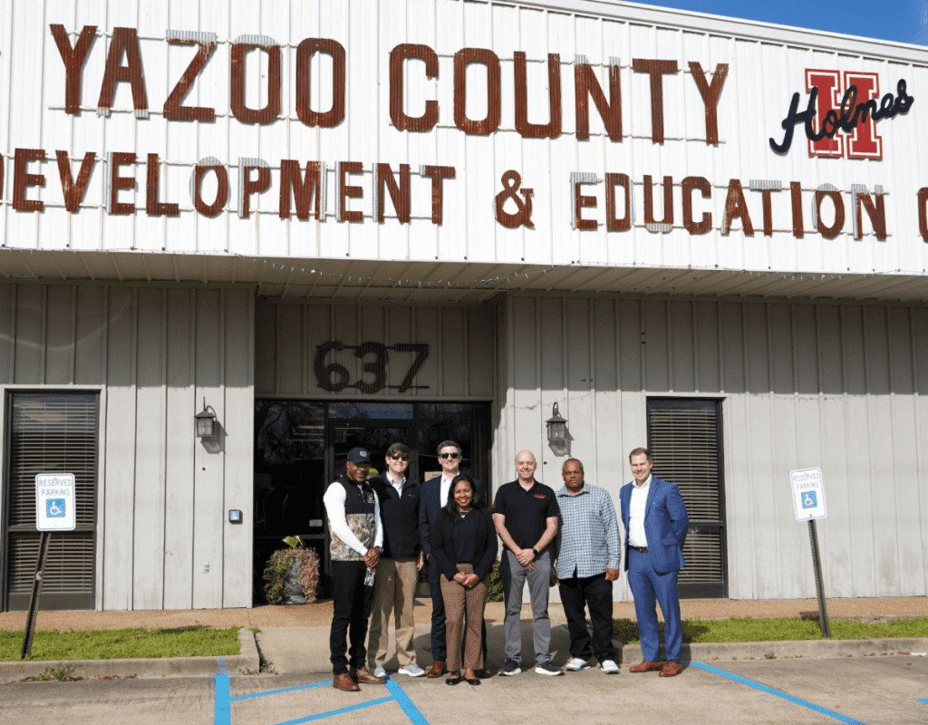 (Pictured, from left to right: Macklyn Austin, Yazoo City Alderman, Ward 2; Graham Helton, Yazoo County Economic Development Director; Stuart Tirey, CMR Government Affairs Director; Yolanda Parris, 2025 CMR President; Joe Shivers, Shivers Buildings; Joe Thomas, Yazoo County District 5 Supervisor; David Ostrander, CMR CEO.)