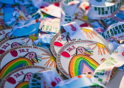 Medals for Run the Rainbow were designed by Frances Bondurant, daughter of Department of Pediatrics business administrator Whitney Bondurant.