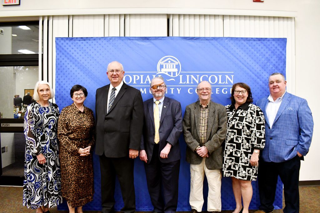 The Co-Lin Foundation inducted nine new members into its Hall of Fame at a banquet held March 20 at the Thames Center on the college's Wesson Campus. Members of the 2024 class pictured were (from left) Keith Thomas, represented by his sister-in-law Glenna Morgan, Janice and Randy Ainsworth, Dr. William Smith, Bob Arnold, and Elise and Terry Munn.