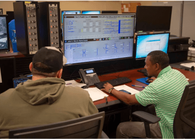 NASA engineers Chad Tournillon, left, and Robert Smith verify the functionality of the control system in early March for activation of the interstage simulator gas systems on the Thad Cochran Test Stand at NASA’s Stennis Space Center. The activation marks a milestone in preparation for future Green Run testing of NASA’s exploration upper stage (EUS) in the B-2 position of the stand. (Photo Credit: NASA/Danny Nowlin)