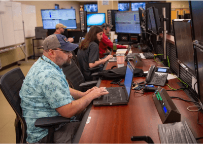 Members of the engineering and operations team review data as it is collected in early March during activation of the interstage simulator gas systems on the Thad Cochran Test Stand at NASA’s Stennis Space Center. Pictured are NASA’s Mark Robinson, Robert Simmers, Jack Conley, and Nick Nugent. Activation of the gas systems marks a milestone in preparation for future Green Run testing of NASA’s exploration upper stage (EUS) in the B-2 position of the Thad Cochran Test Stand. (Photo Credit: NASA/Danny Nowlin)