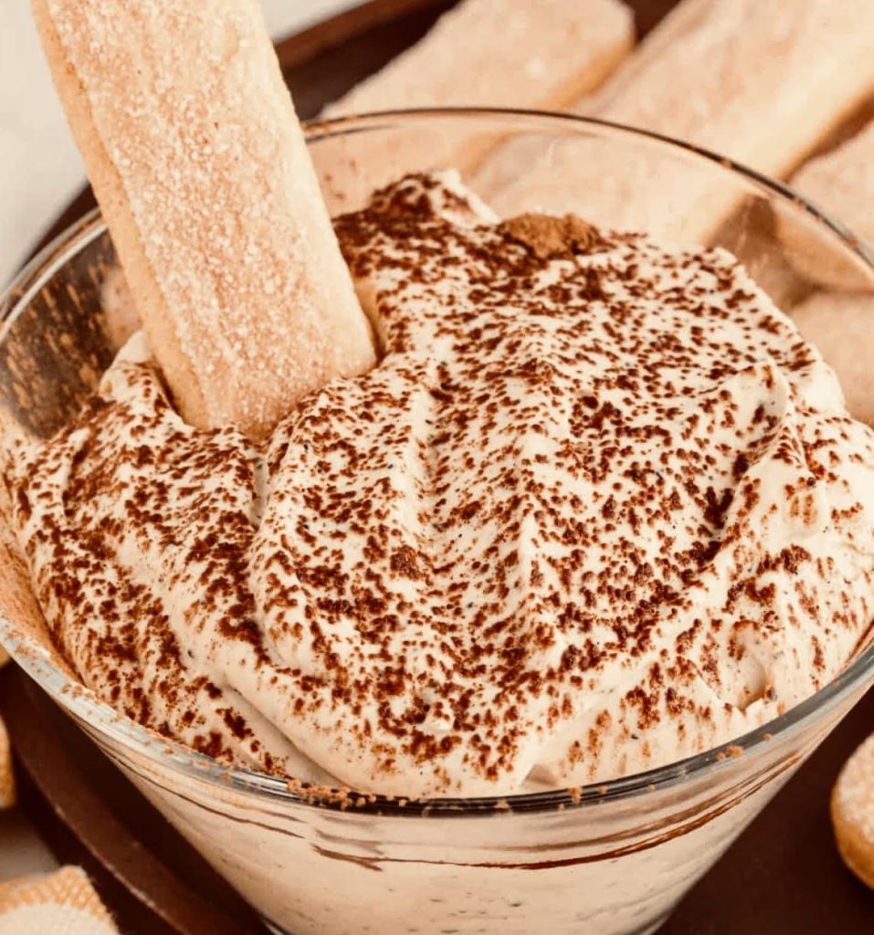 Tiramisu dip is the perfect appetizer when paired with ladyfingers or sugar cookies for dipping.