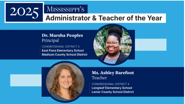 MDE announces 2025 Mississippi Administrator of the Year, Teacher of the Year