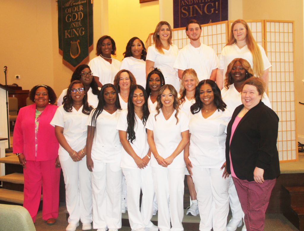 Pictured is the Holmes Community College Ridgeland Campus Practical Nursing Class of 2025 with their instructors. Pictured are (front row, left to right) PN Instructor Dr. Lakesia Sutton, Jasmine Williamson, Tyakia Allen, Gabriela Flores, Alexis Guth, Natalie Butler, PN Instructor Heather Roberts, (middle row, left to right) Camryn Lofton, Patricia Marinelli, Akia Destiny Brown, Kassidy Irby, Deana Grossley, (back row, left to right) Riana Scott, Lucy Reeves, Helen Hancock, Ian Burnette and Lexie Davis.