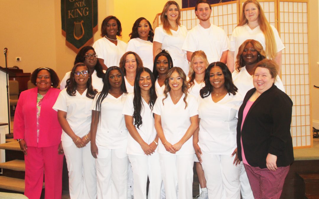 Pictured is the Holmes Community College Ridgeland Campus Practical Nursing Class of 2025 with their instructors. Pictured are (front row, left to right) PN Instructor Dr. Lakesia Sutton, Jasmine Williamson, Tyakia Allen, Gabriela Flores, Alexis Guth, Natalie Butler, PN Instructor Heather Roberts, (middle row, left to right) Camryn Lofton, Patricia Marinelli, Akia Destiny Brown, Kassidy Irby, Deana Grossley, (back row, left to right) Riana Scott, Lucy Reeves, Helen Hancock, Ian Burnette and Lexie Davis.