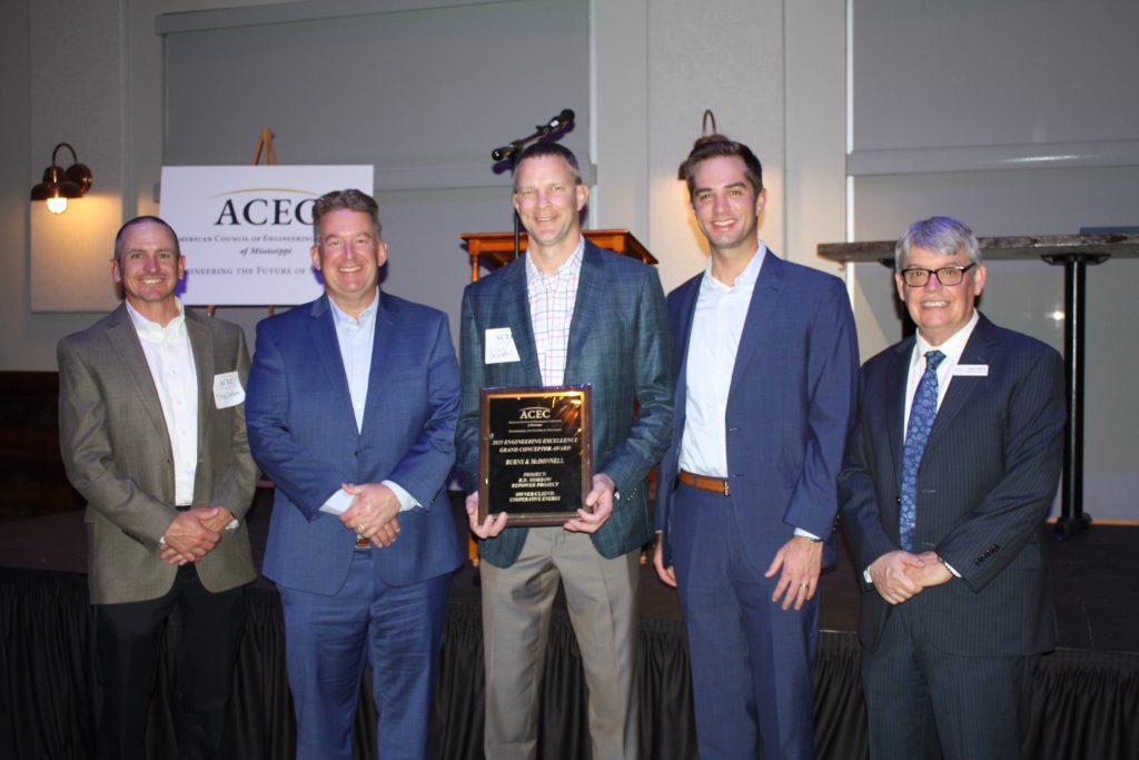 (Left to right) Trey Cannon, Cooperative Energy director of generation projects; Mark Smith, Cooperative Energy senior vice president of power generation; Craig Demmel, Burns & McDonnell project manager; Craig Carter, American Council of Engineering Companies of Mississippi executive director.