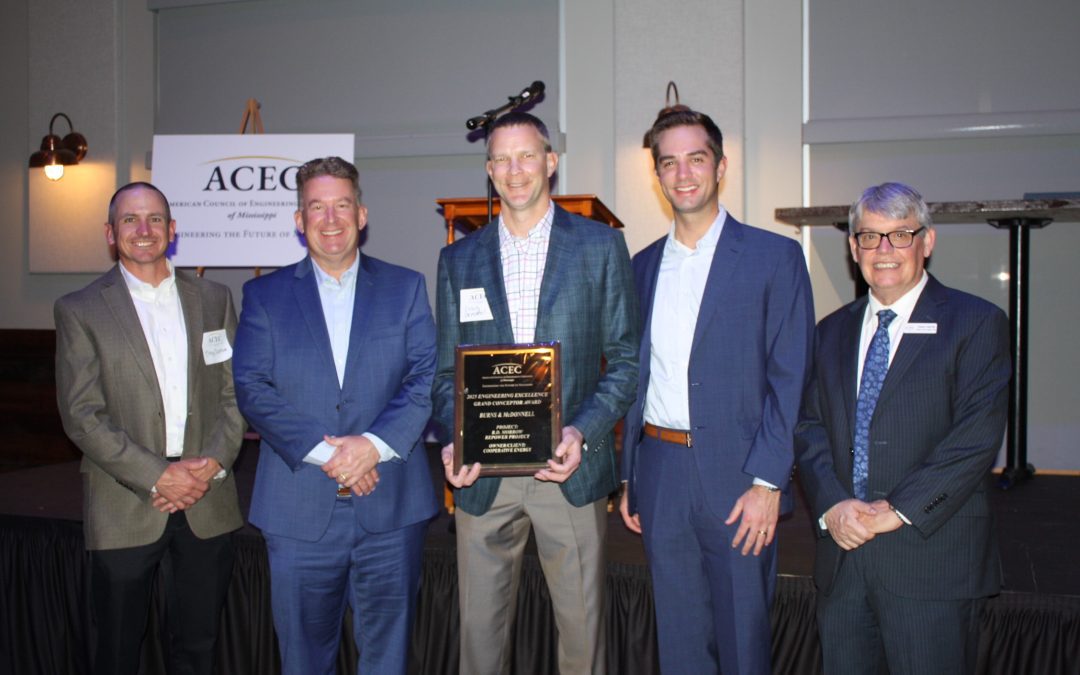 (Left to right) Trey Cannon, Cooperative Energy director of generation projects; Mark Smith, Cooperative Energy senior vice president of power generation; Craig Demmel, Burns & McDonnell project manager; Craig Carter, American Council of Engineering Companies of Mississippi executive director.