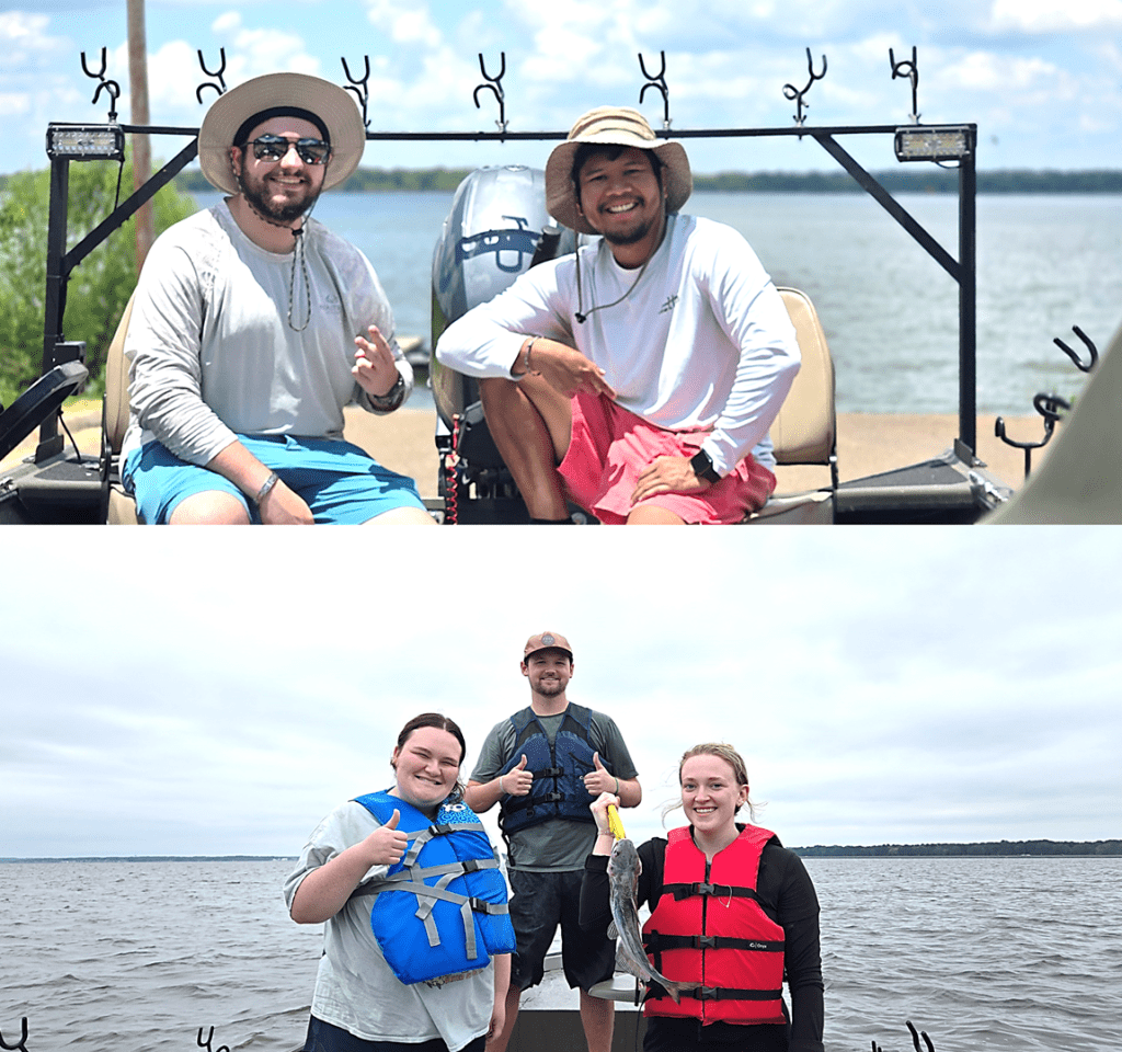 Students from Dr. Hearst's lab collect fish samples from the Mississippi River for toxic metal analysis. (Photo courtesy of Mississippi INBRE)