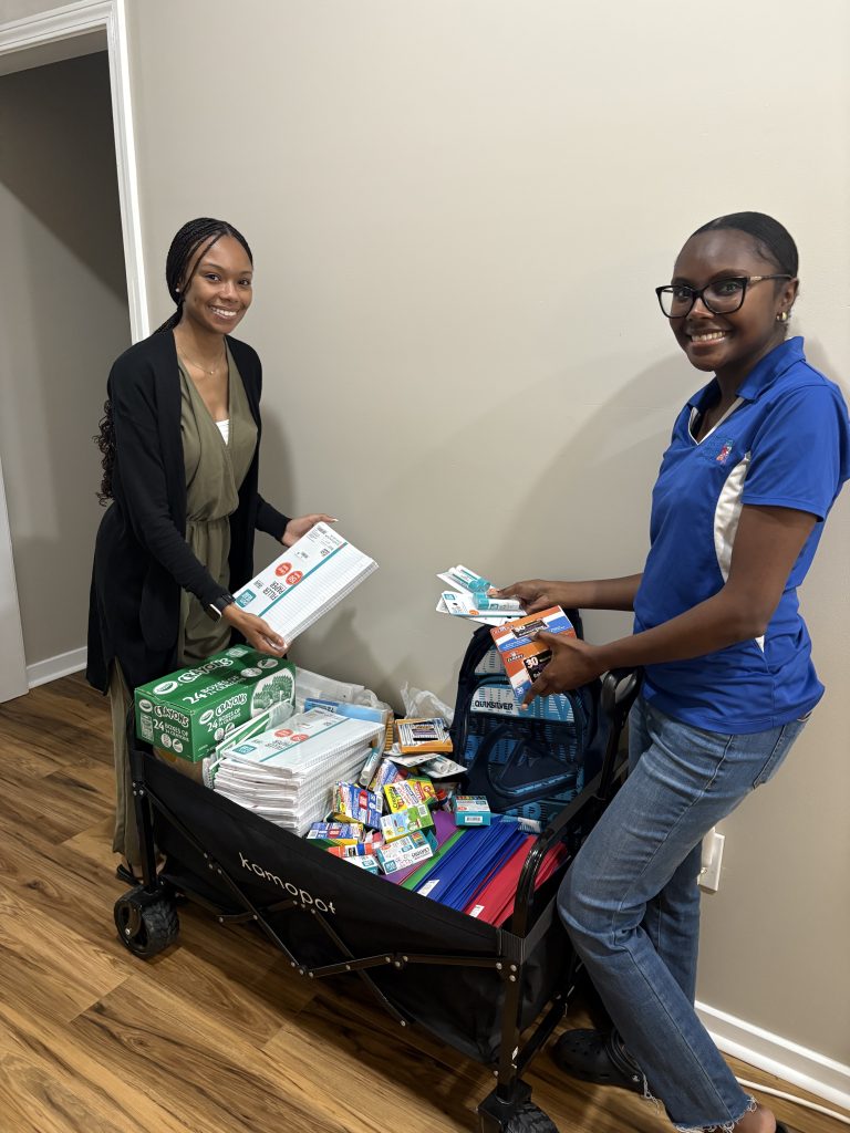 The Institute for the Advancement of Minority Health staff members Mya Hayes and Akita Campbell are very pleased with the generous contributions received during the recent school supply drive. In partnership with Word and Worship Church, the Institute collected essential items to help children in the Metro Jackson area begin the school year prepared for academic success.  