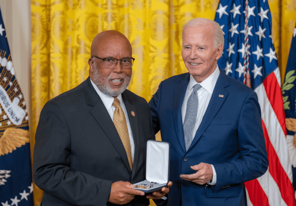 President Joe Biden awards Congressman Bennie Thompson with the Presidential Citizens Medal in January 2025 (Photo from Thompson's X)