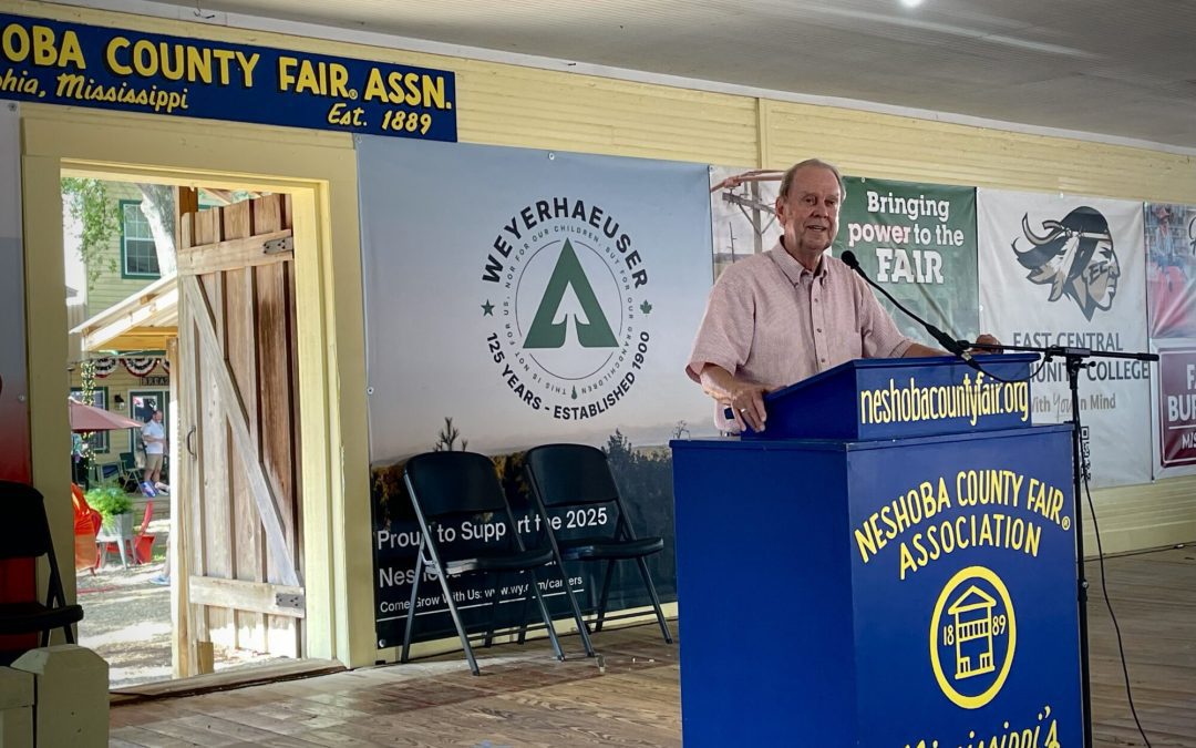 Insurance Commissioner Mike Chaney speaks at the 2025 Neshoba County Fair (Photo by Frank Corder)