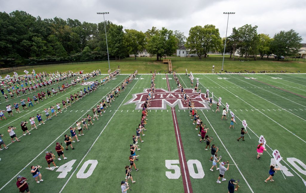 The Famous Maroon Band practices on campus Aug. 12. (Photo by Emily Grace McCall)