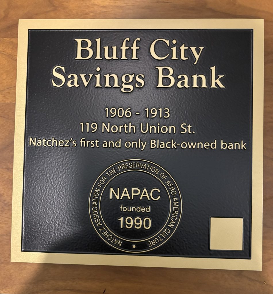 This marker will soon be mounted at the Natchez Manor Bed and Breakfast at 600 Franklin St. It will appear on the side of the building facing North Union Street.