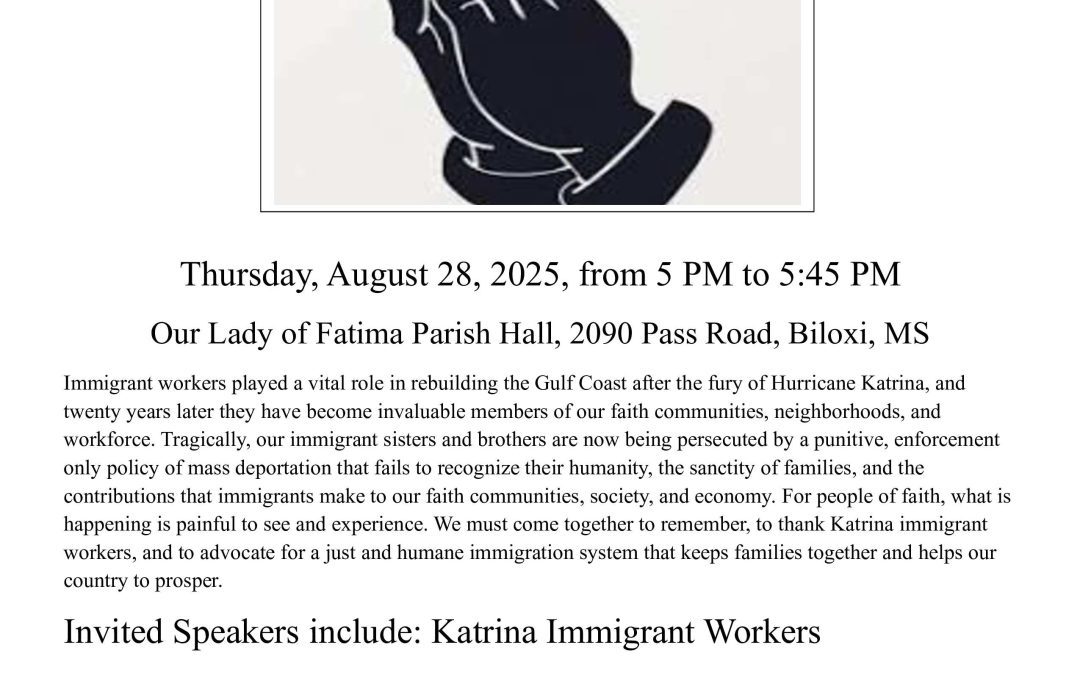 Prayer Service for Katrina immigrant workers to thank immigrant workers and pray for an end to mass deportation policies