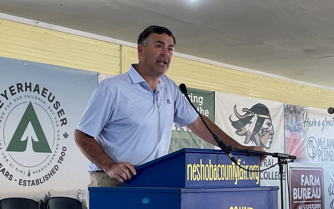 Secretary of State Michael Watson speaks at the 2025 Neshoba County Fair (Photo by Frank Corder)