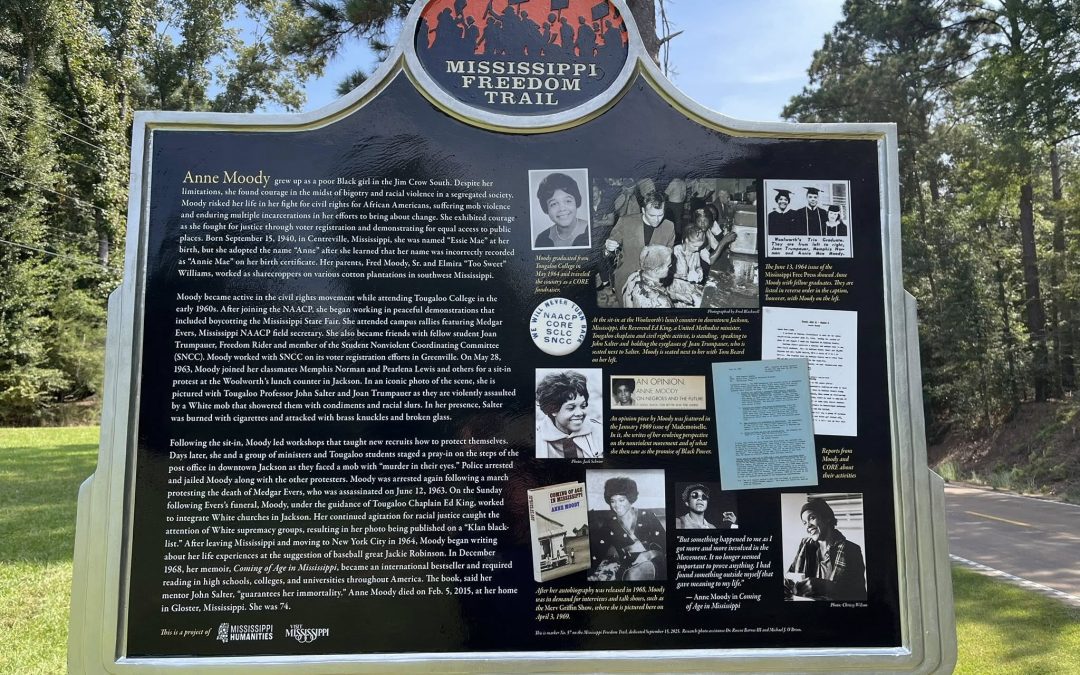 Anne Moody honored with Freedom Trail marker