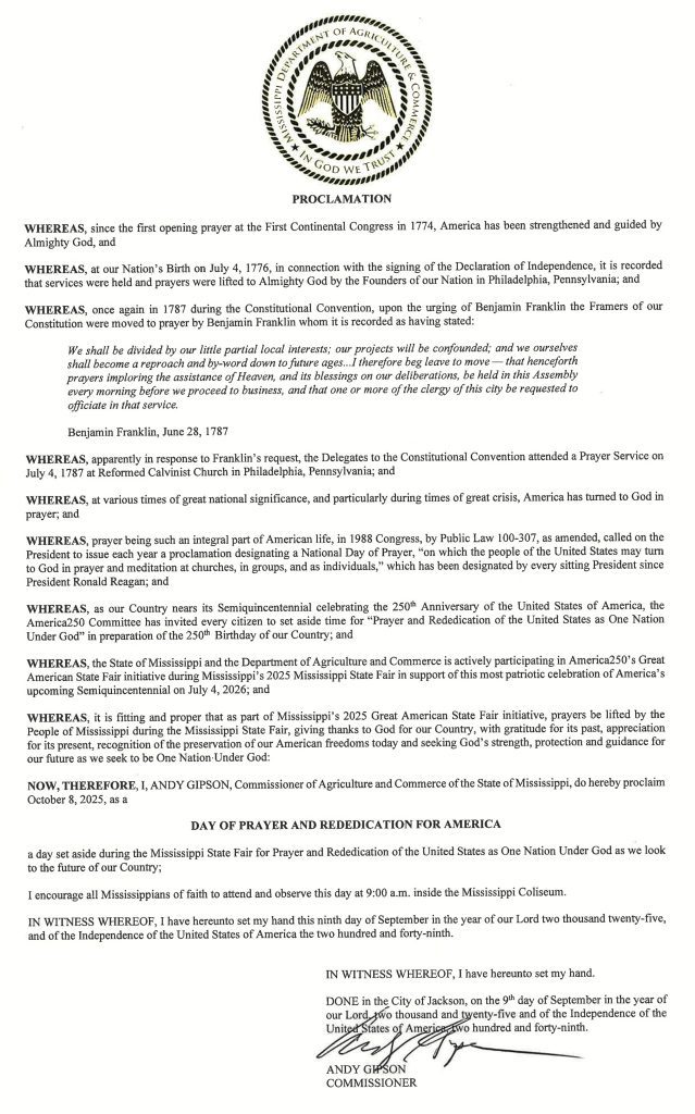 Proclamation - Day of Prayer & Rededication for America