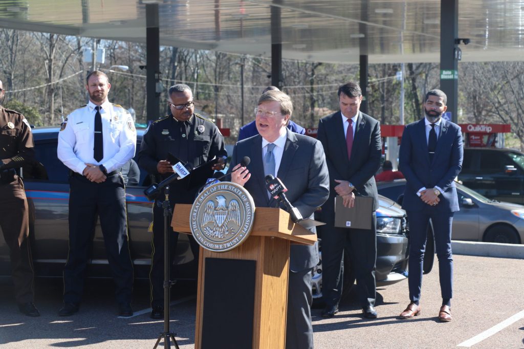 Gov. Tate Reeves addresses members of the media during Tuesday's press conference announcing Operation Unified. (Photo by Jeremy Pittari | Magnolia Tribune)