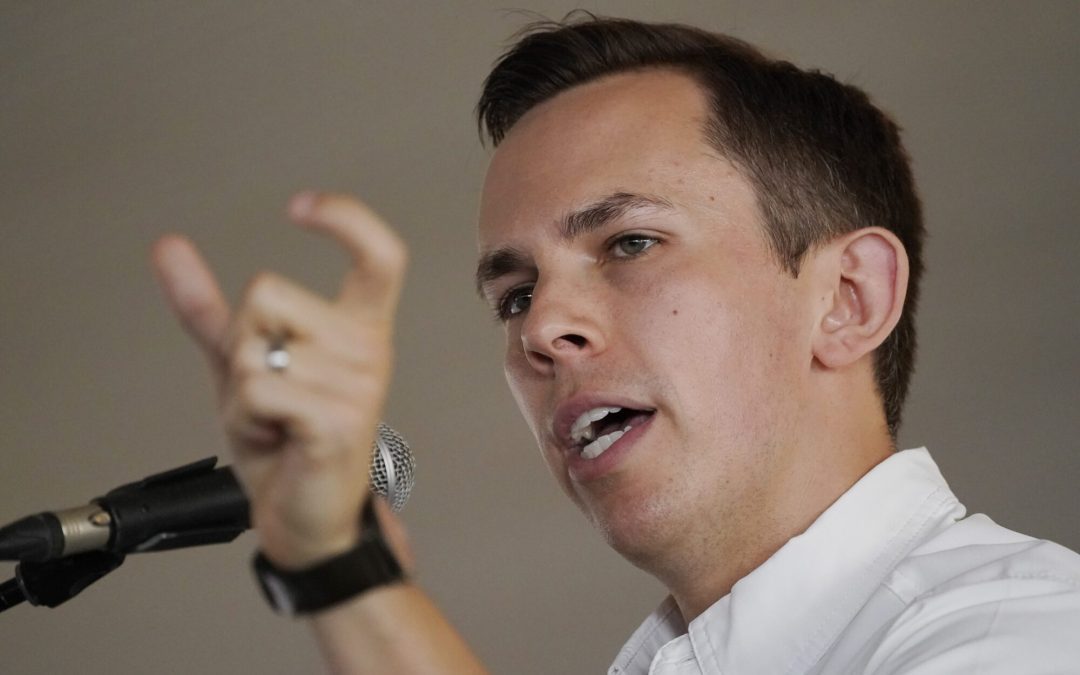 Mississippi State Auditor Shad White speaking at the Neshoba County Fair. (AP Photo/Rogelio V. Solis, File)