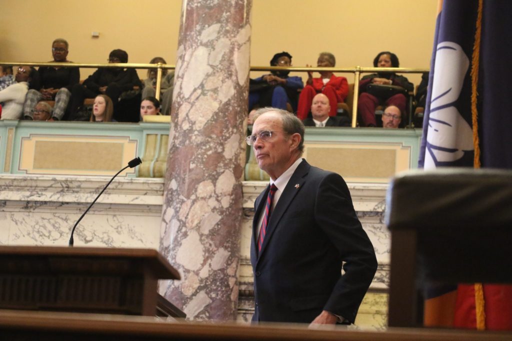 Lt. Gov. Delbert Hosemann prepares to gavel Mississippi's state senate into the first day of 2024's legislative session. (Photo by Jeremy Pittari)