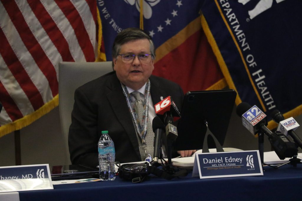 State Health Officer Dr. Daniel Edney addresses the Mississippi State Department of Health during Wednesday's meeting - January 2025. (Photo by Jeremy Pittari | Magnolia Tribune)