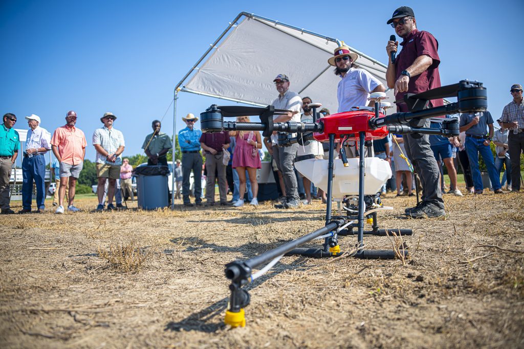 Mississippi State is introducing farmers to the benefits of unmanned aircraft systems with spray capabilities in agriculture through informative educational videos. Education and outreach are core components of the land-grant university's mission. (Photo by David Ammon)