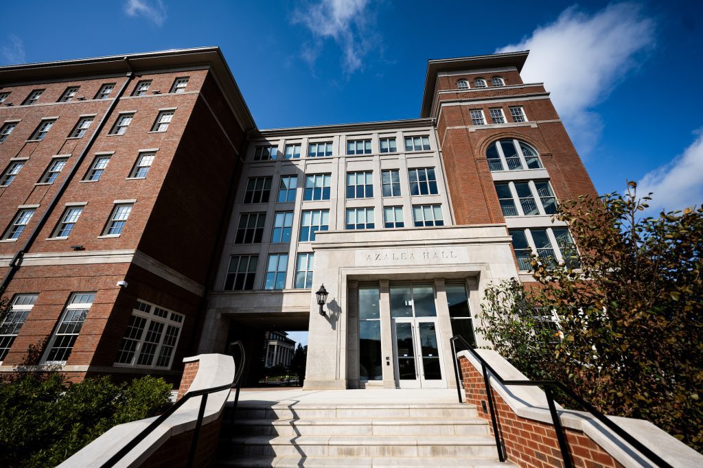 Azalea Hall, the campus’s newest and largest residence hall housing 412 students, opened to student residents in August. (Photo by Grace Cockrell)