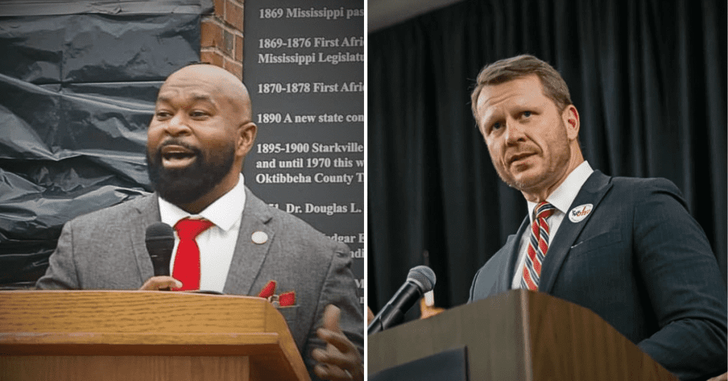 Mississippi Democratic Party chairman State Rep. Cheikh Taylor (left) and Mississippi Republican Party chairman Mike Hurst (right) (Photos from Facebook)