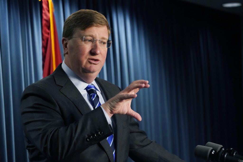Mississippi Gov. Tate Reeves, April 28, 2022, in Jackson, Miss. (AP Photo/Rogelio V. Solis)