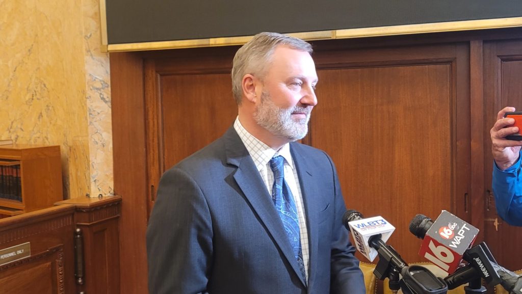 Speaker of the House Jason White addresses the media on Wednesday after Lt. Gov. Delbert Hosemann announced the Senate's new tax plan. He also discussed the expected death of a school choice bill in the House. Photo by Jeremy Pittari | Magnolia Tribune