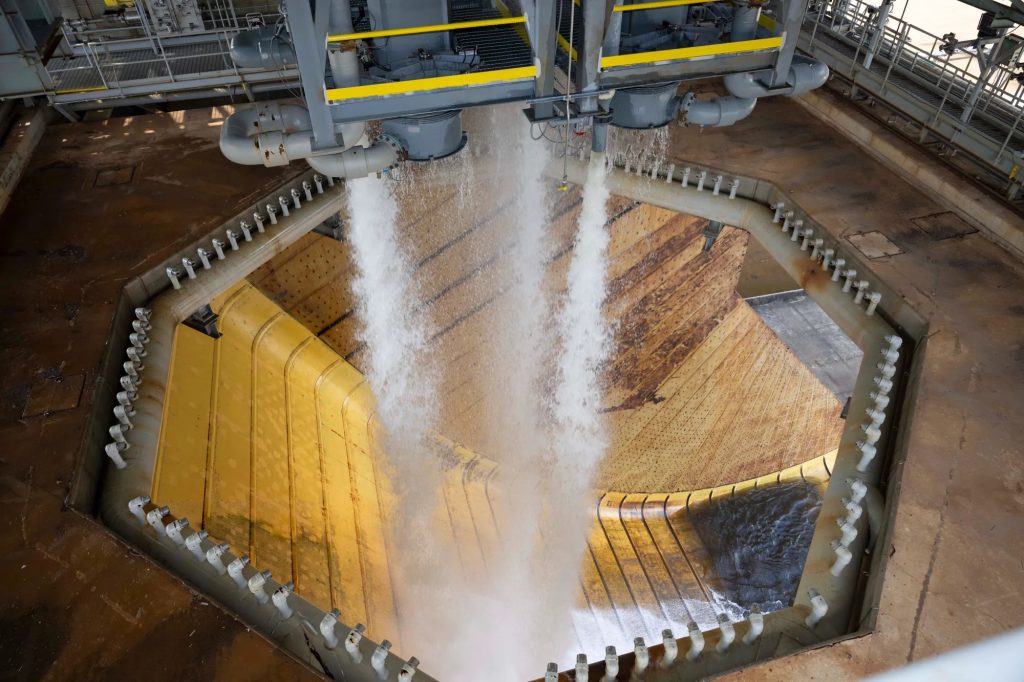 NASA Stennis teams complete a water system activation milestone on Jan. 30 at the Thad Cochran Test Stand (B-2). The milestone tested new cooling systems added to the stand for the future Green Run test series of NASA’s exploration upper stage that is expected to fly on the Artemis IV mission.NASA/Danny Nowlin