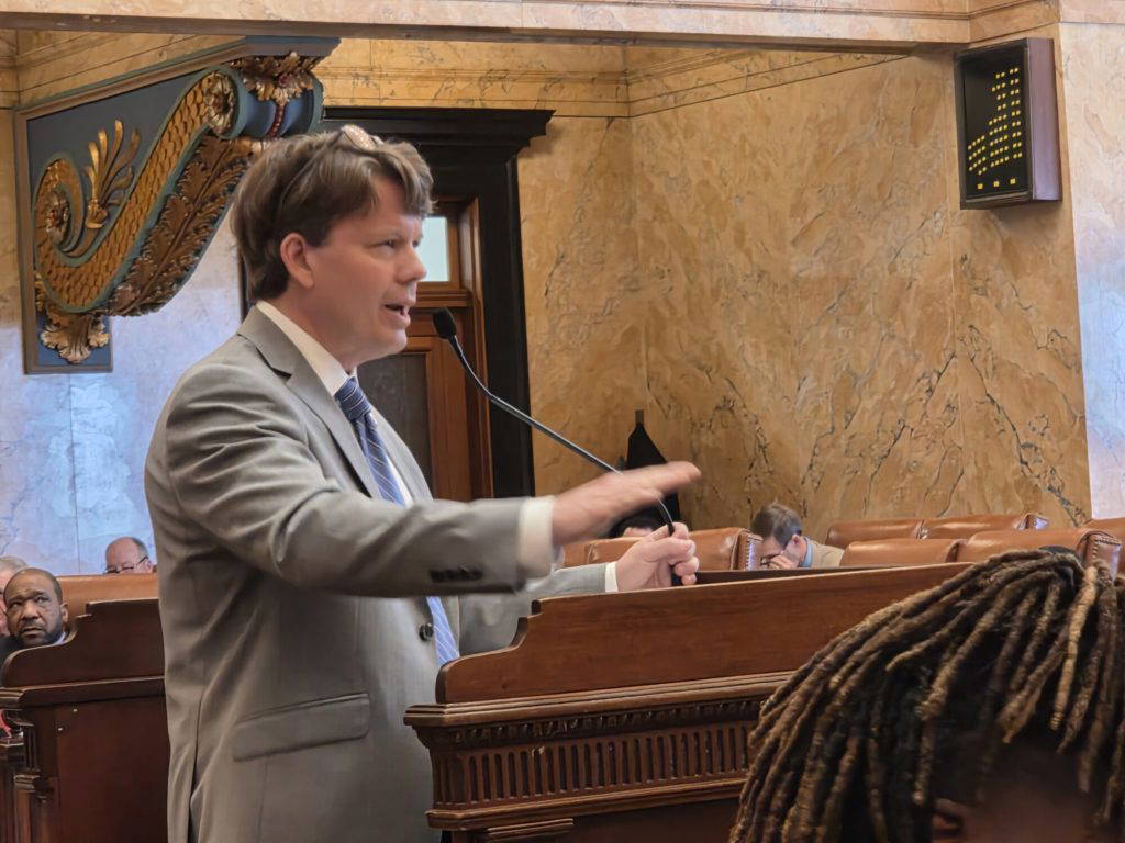 Rep. Joey Hood (R) explains a strike-all to SB 2322, which would prohibit undocumented immigrants from legally operating a motor vehicle in the state of Mississippi. (Photo by Jeremy Pittari | Magnolia Tribune)