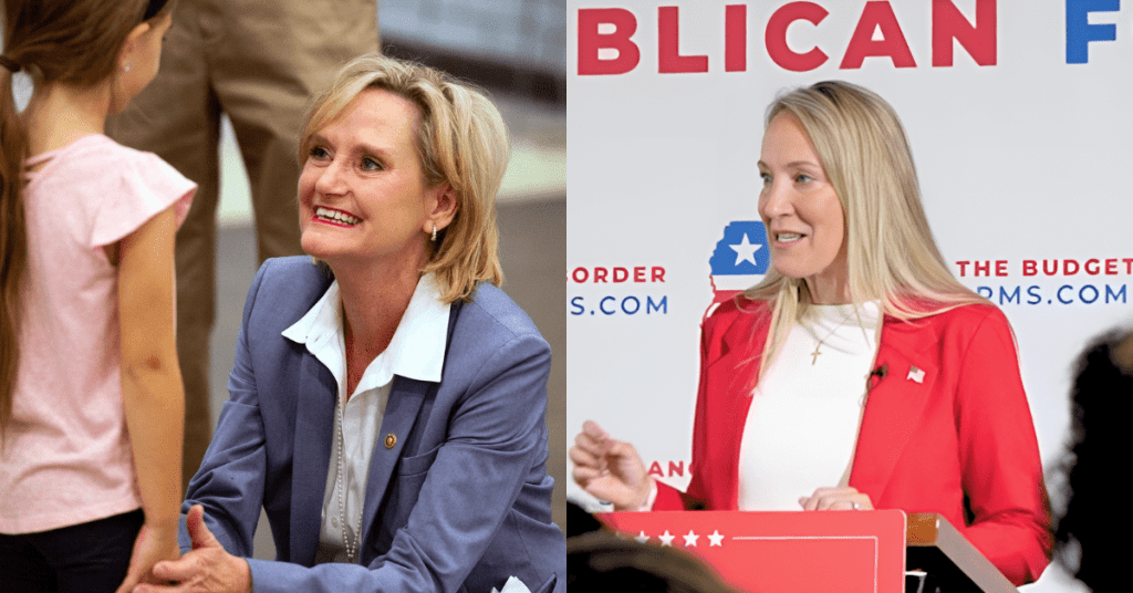 Senator Cindy Hyde-Smith and Sarah Adlakha (left to right) - (Photos from candidates' Facebook pages)