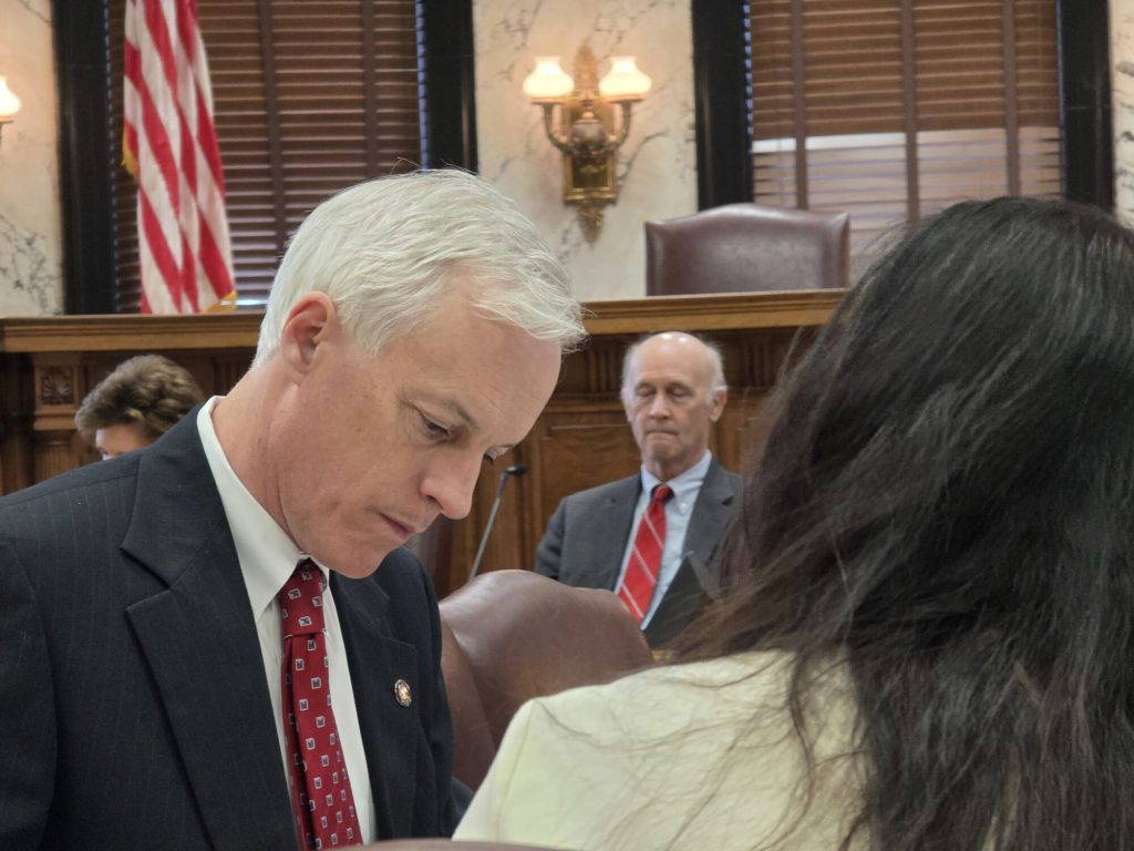 Senator David Blount looks over bills during a Senate Public Health Committee meeting held on Feb. 24, 2026. (Photo by Jeremy Pittari | Magnolia Tribune)